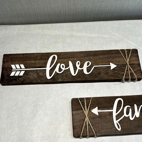 Faux Wood Home Decor Signs Family Love Home Arrows Hanging Tabs 13" x 3" - Picture 2 of 7